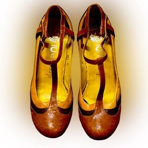 JEFFREY CAMPBELL DISTRESSED LEATHER COLOR BLOCK MARYJANE SIZE 10